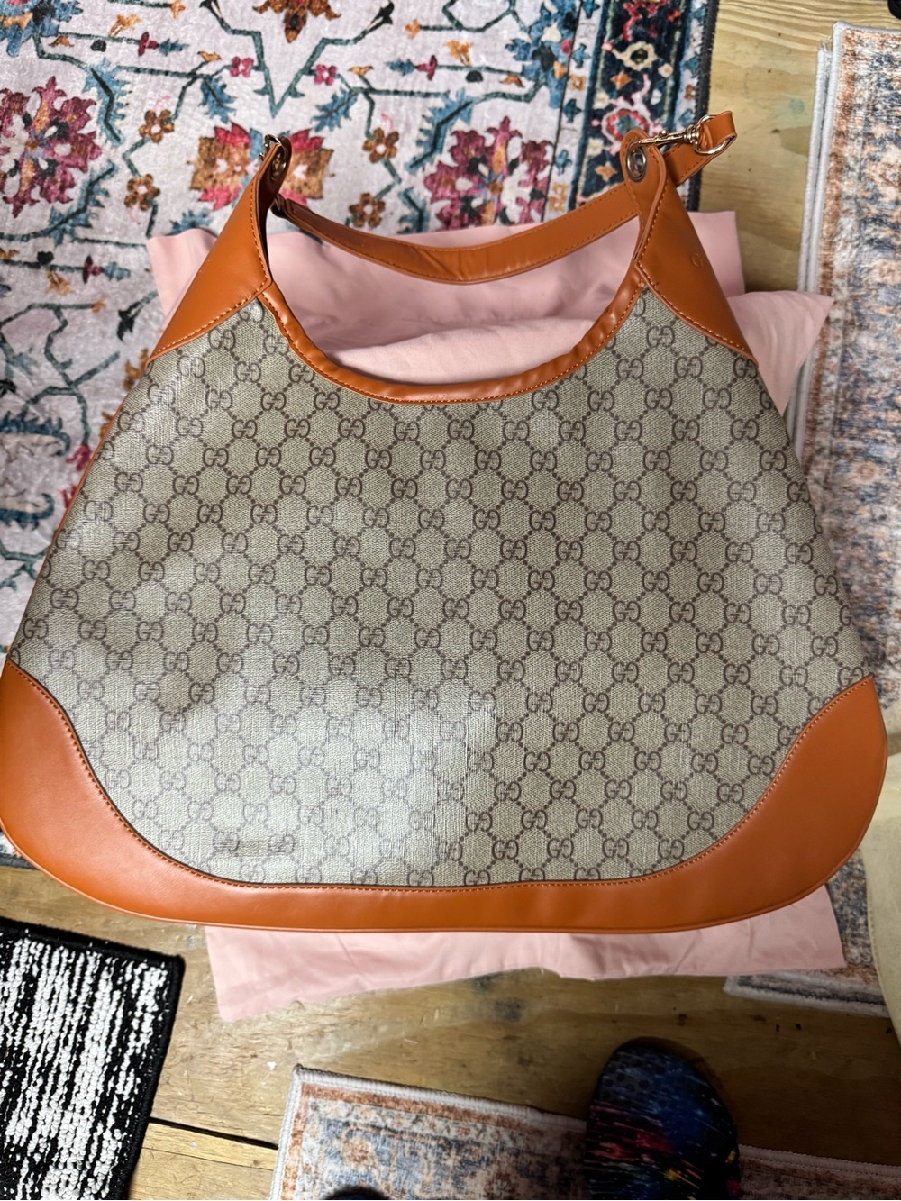 Designer GG Monogram Hobo Bag in Tan and Brown